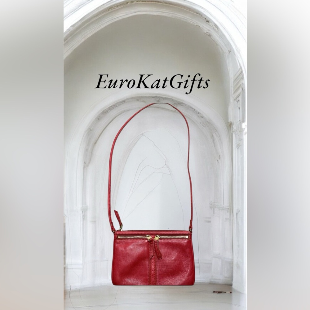 FOSSIL Erin Red Crossbody Leather Handbag Women Pockets Gold Zip Close W9”xH6”